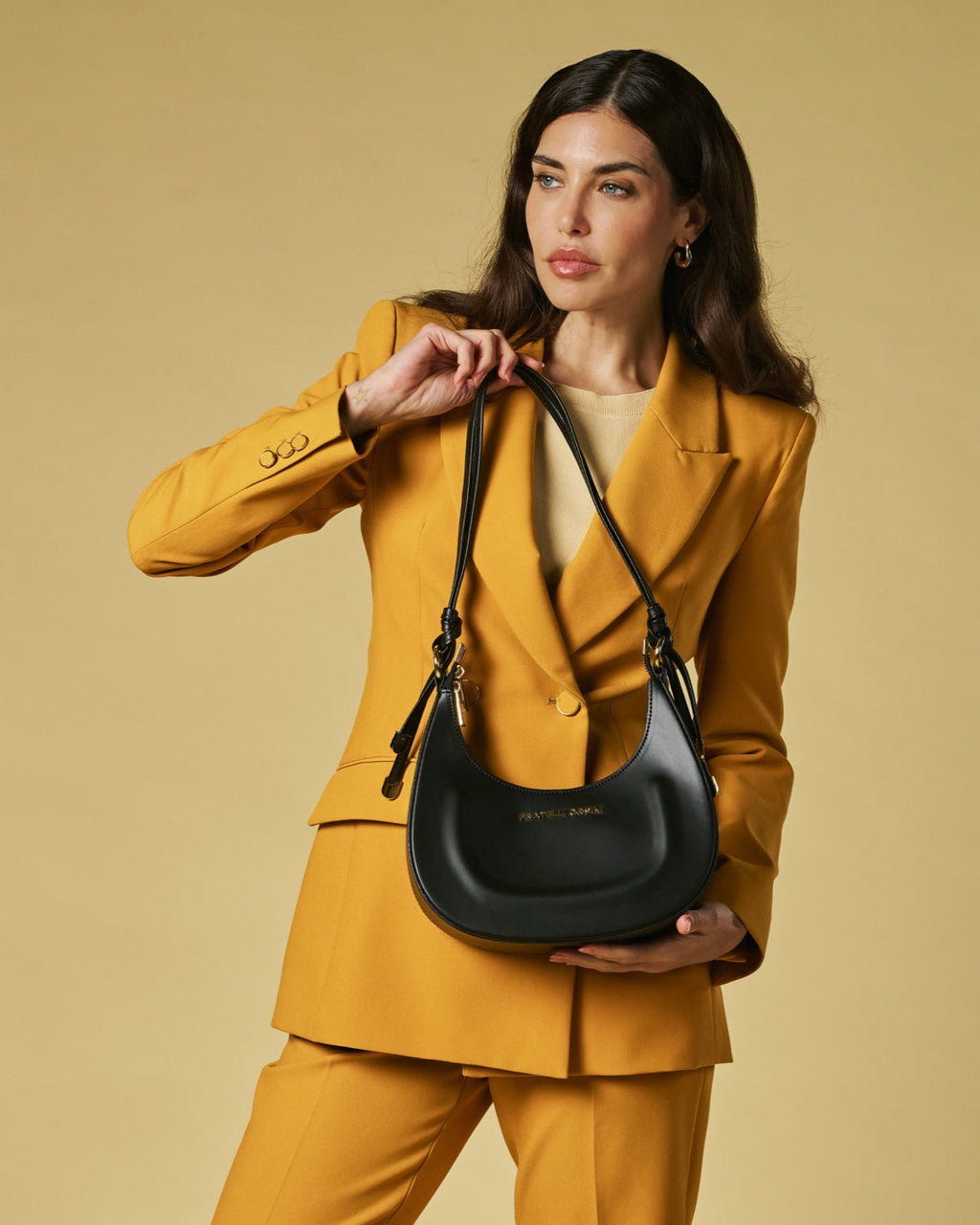 Ornella (black) - Italian calf leather women's crossbody bag (with shoulder strap)