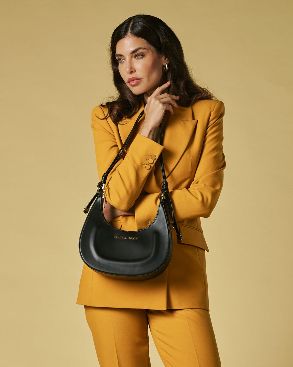 Ornella (black) - Italian calf leather women's crossbody bag (with shoulder strap)