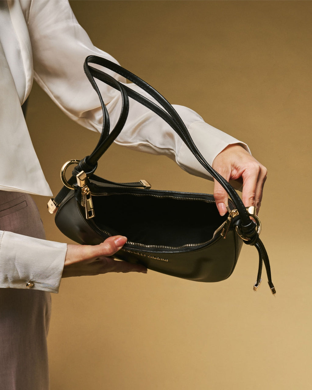 Ornella (black) - Italian calf leather women's crossbody bag (with shoulder strap)