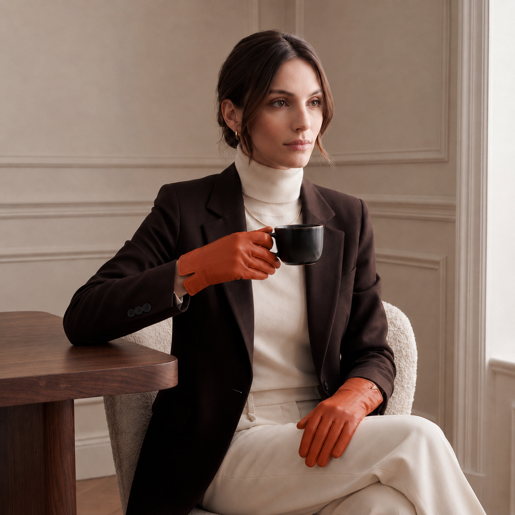 P2666 (orange) – Women’s unlined Italian lambskin leather dress gloves