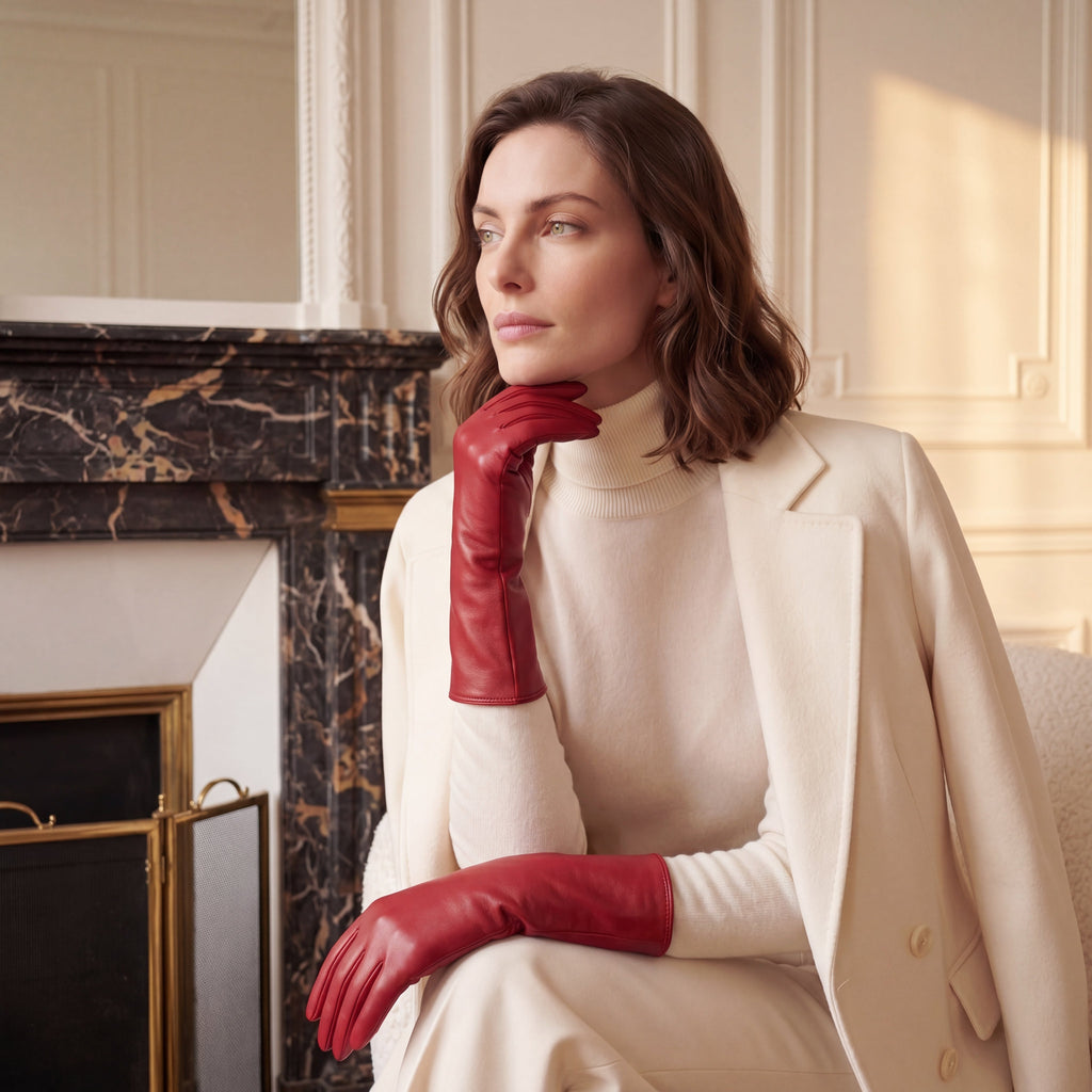 P2666 (red) - Women’s unlined Italian lambskin leather dress gloves