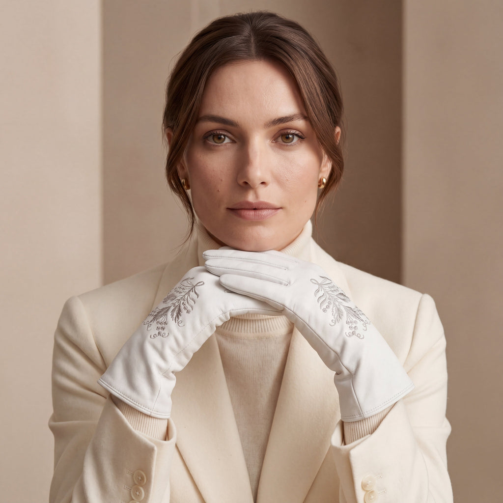 PZ01G (white) – Unlined Italian lambskin embroidered dress gloves
