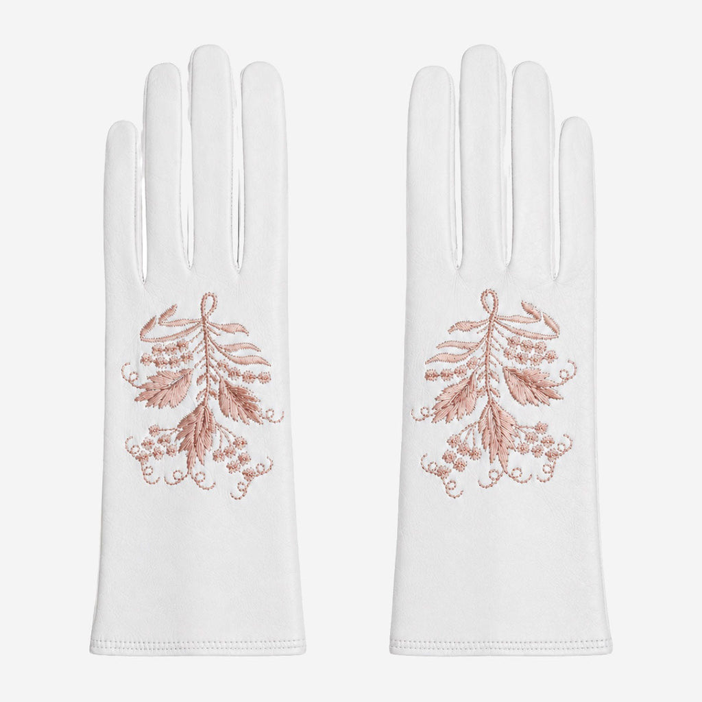 PZ01P (white) - Unlined embroidered Italian lambskin leather gloves