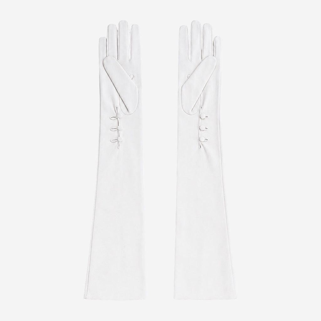 PZ01W14G (white) - Unlined Italian lambskin 16-button opera gloves with embroidery