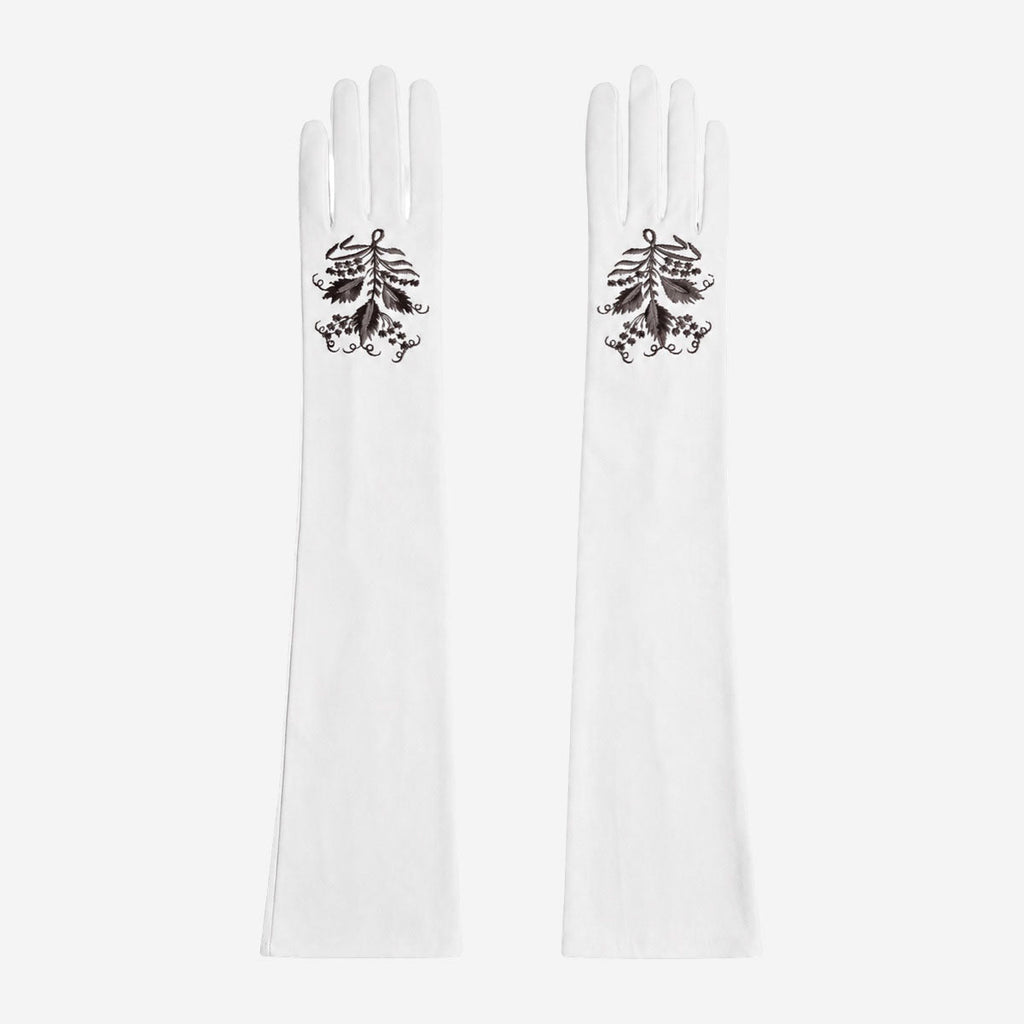 PZ01W14G (white) - Unlined Italian lambskin 16-button opera gloves with embroidery