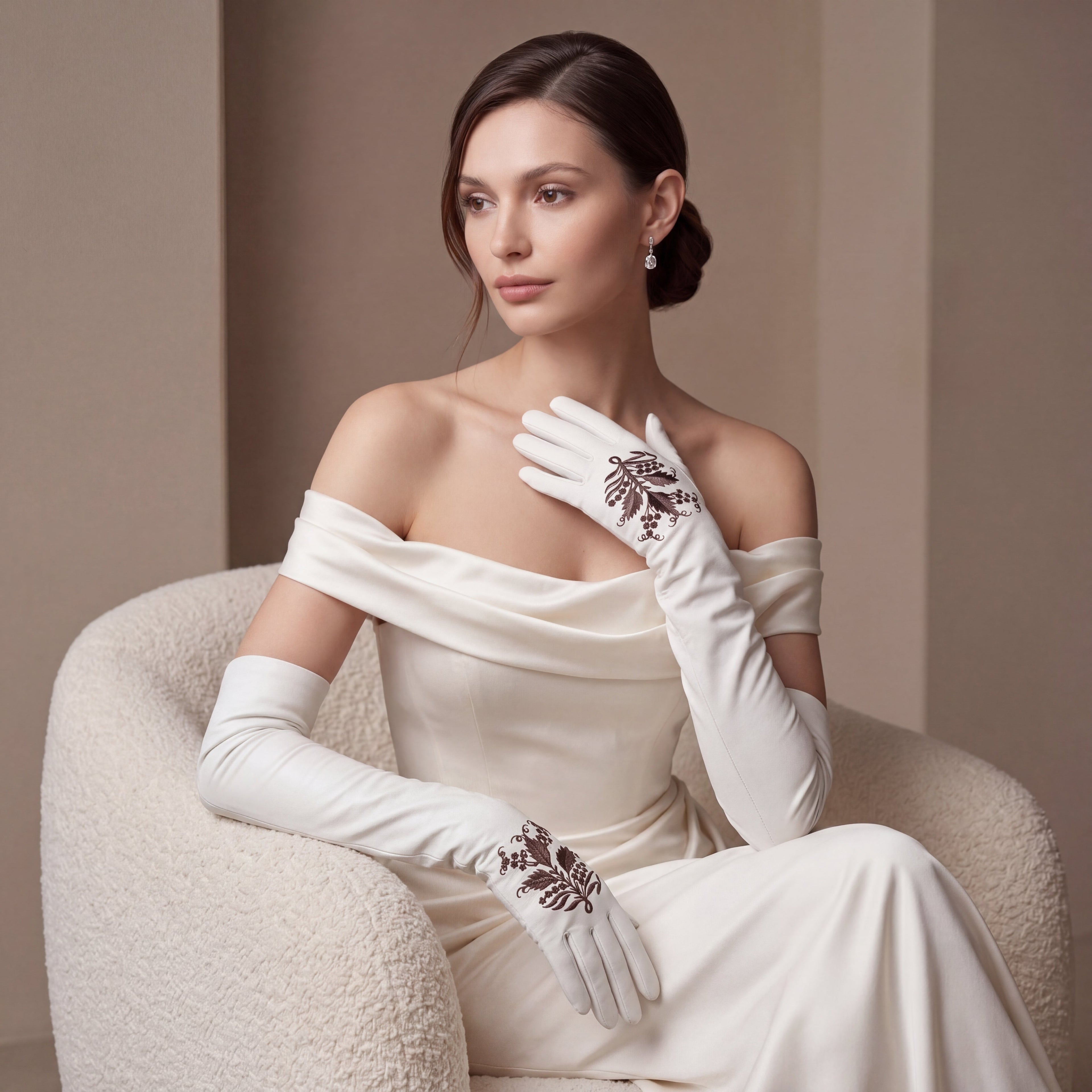 PZ01W14G (white) - Unlined Italian lambskin 16-button opera gloves with embroidery