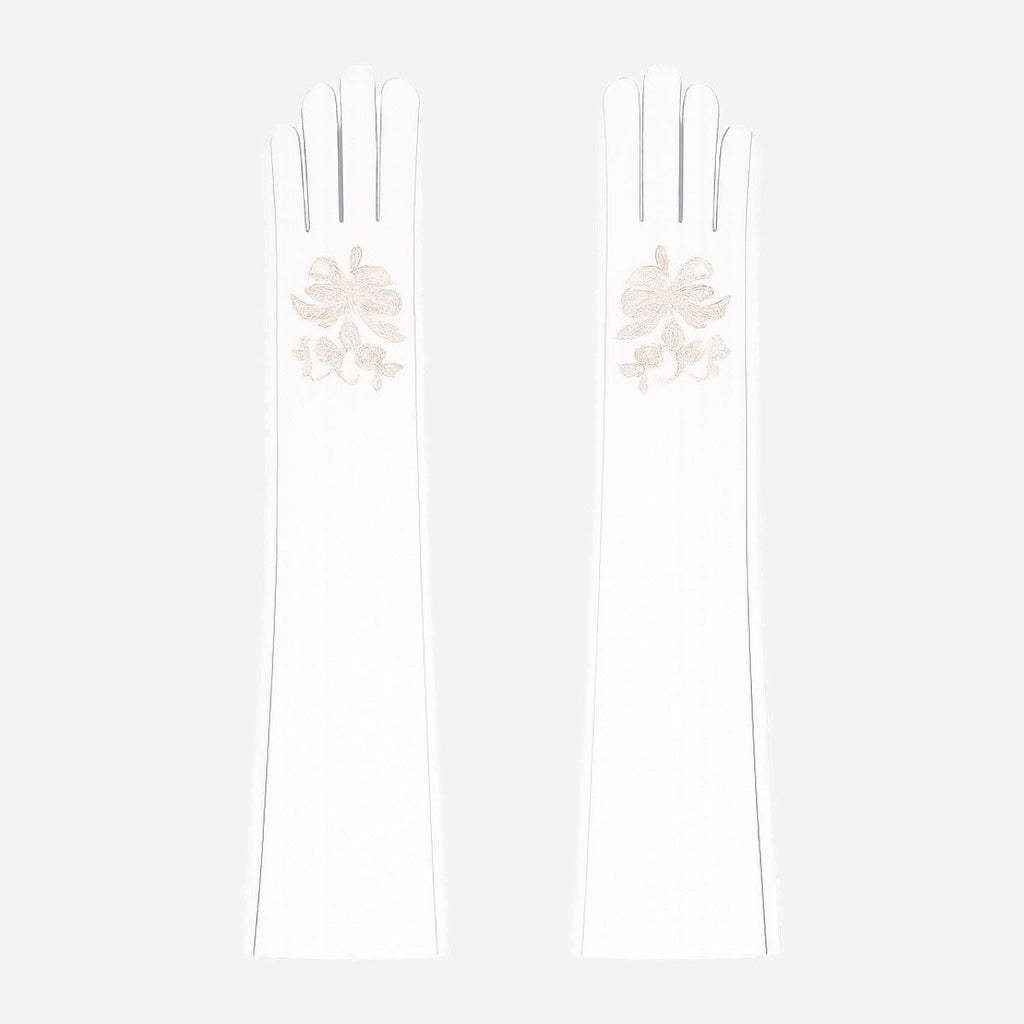 PZ01W14W (white) - Unlined Italian lambskin 16-button opera gloves with embroidery