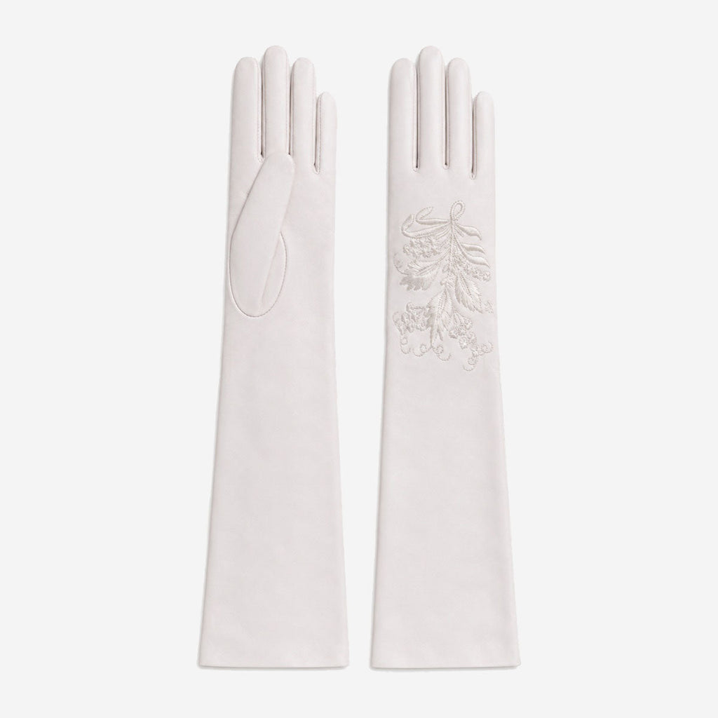 PZ01W14W (white) - Unlined Italian lambskin 16-button opera gloves with embroidery
