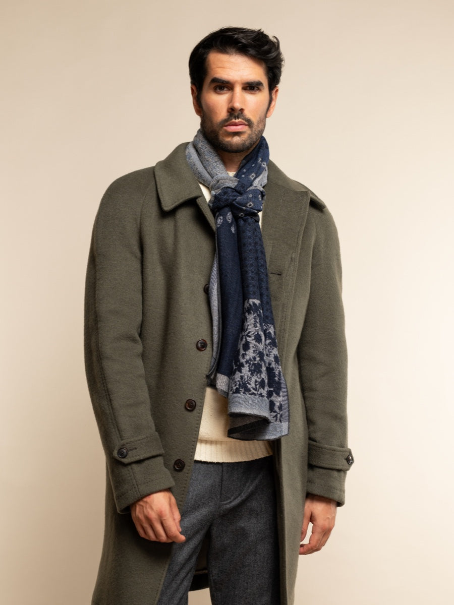 Federico (grey/blue) - Warm and soft Italian scarf from wool blend