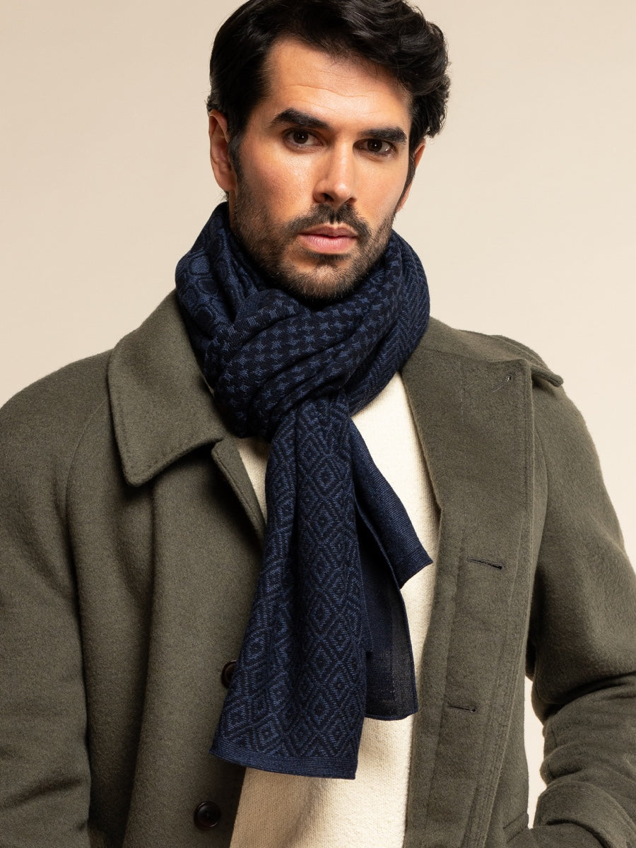 Bruno (blue) - Warm and soft Italian scarf from wool blend