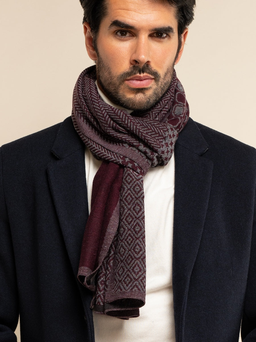Bruno (grey/red) - Warm and soft Italian scarf from wool blend