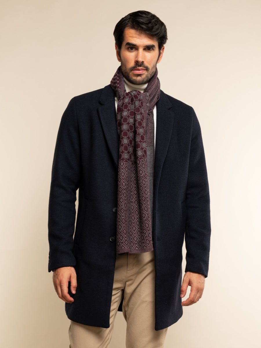Bruno (grey/red) - Warm and soft Italian scarf from wool blend