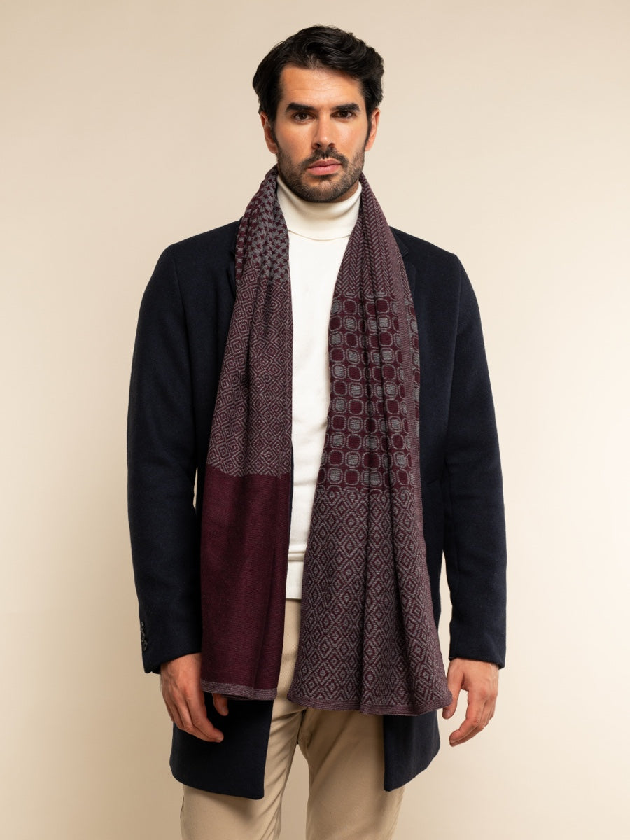 Bruno (grey/red) - Warm and soft Italian scarf from wool blend