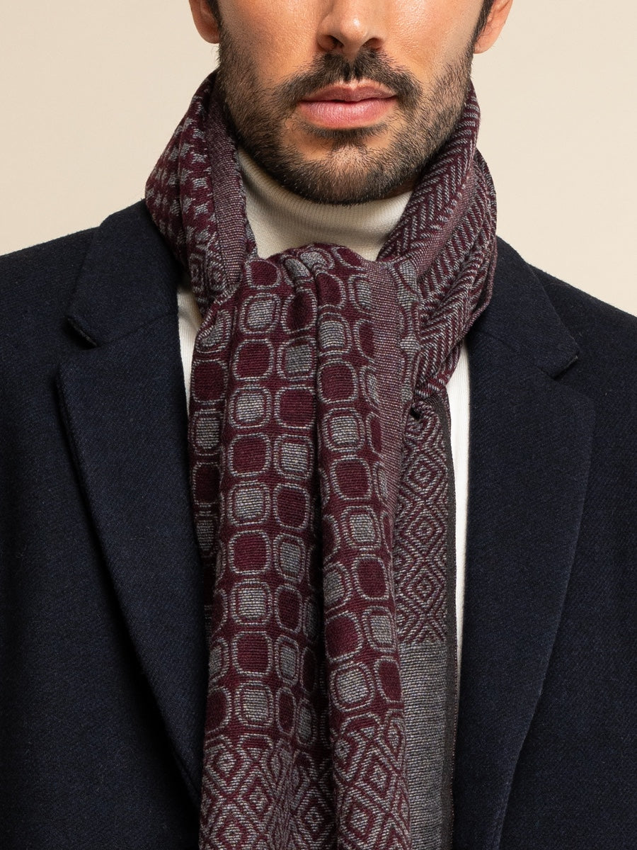 Bruno (grey/red) - Warm and soft Italian scarf from wool blend