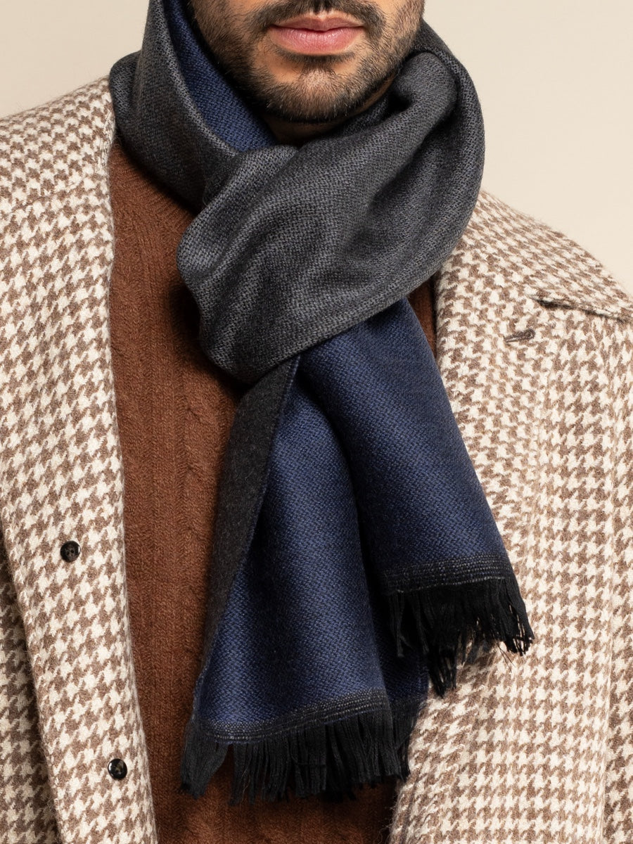 Romeo (blue/grey) - Italian warm and soft scarf made from 100% wool