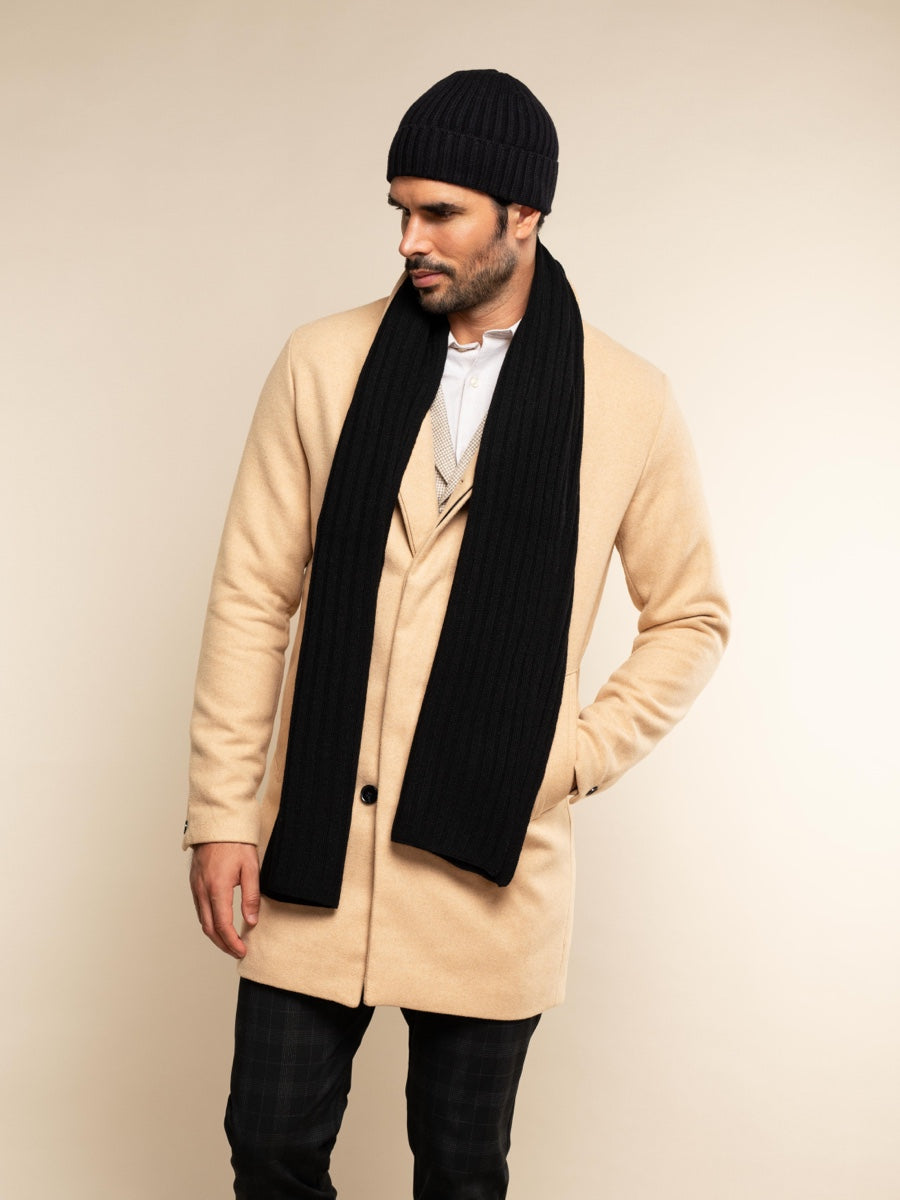 Napoli (black) - Italian 100% cashmere ribbed scarf (unisex)