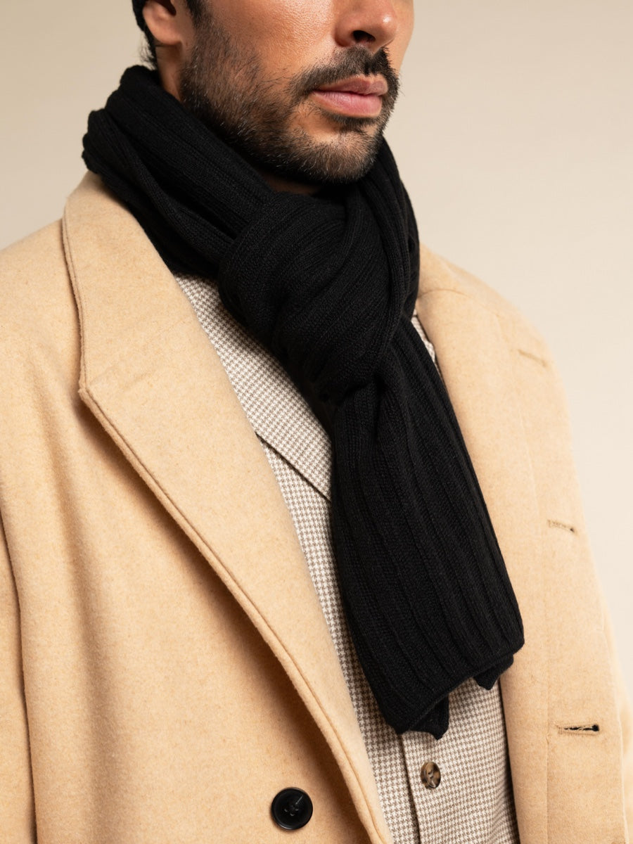Napoli (black) - Italian 100% cashmere ribbed scarf (unisex)