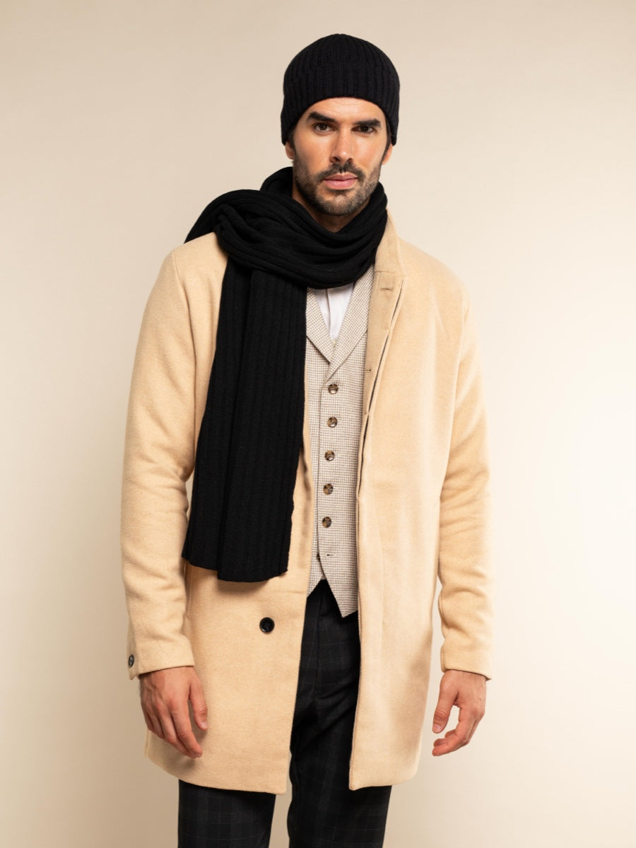 Napoli (black) - Italian 100% cashmere ribbed scarf (unisex)