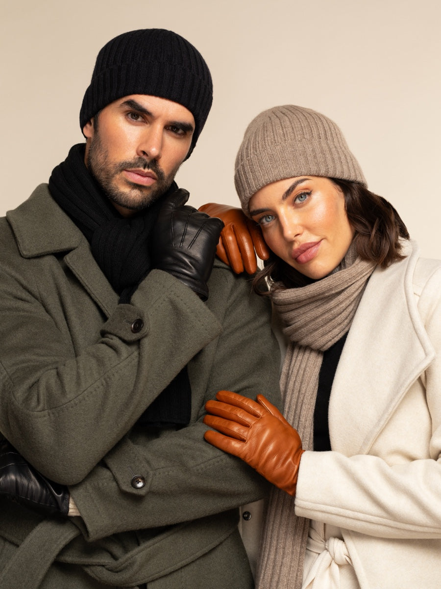 Napoli (black) - Italian 100% cashmere ribbed scarf (unisex)