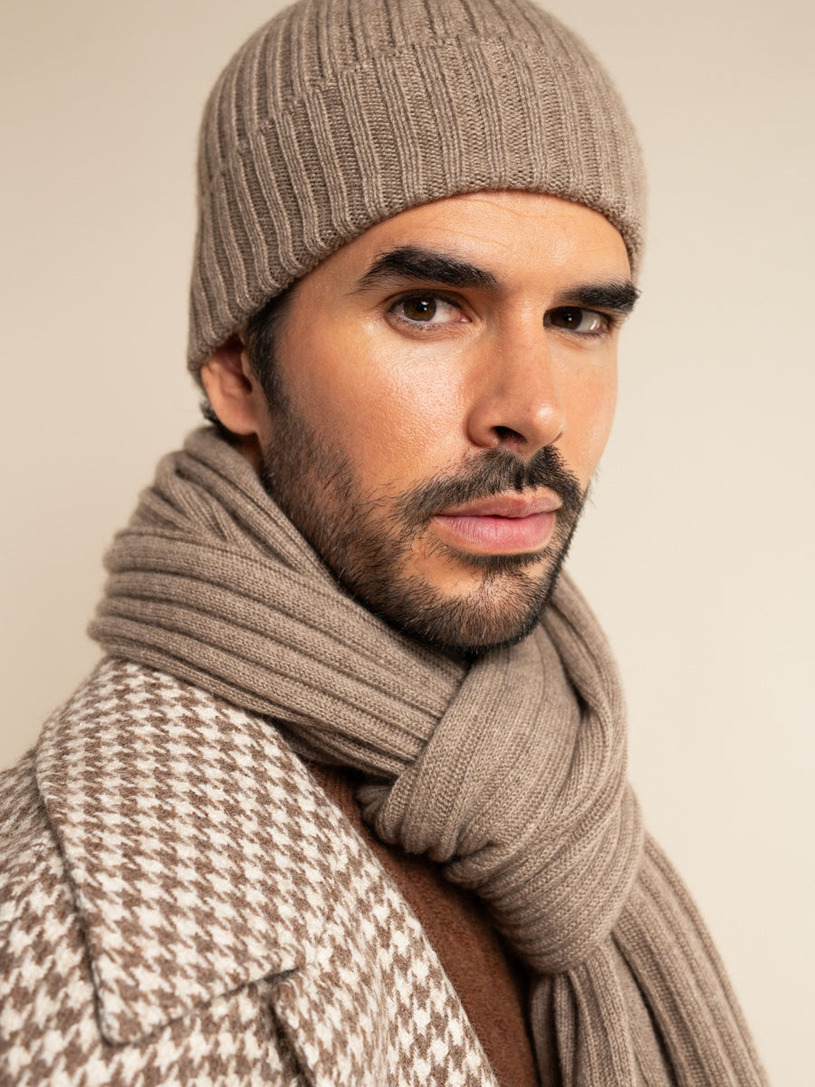Napoli (brown) - Italian 100% cashmere ribbed scarf (unisex)