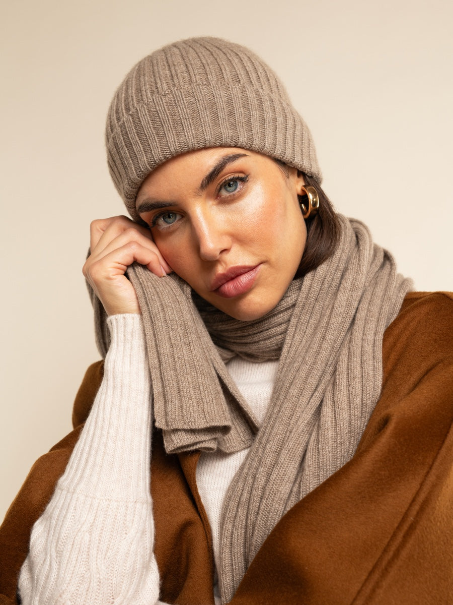 Napoli (brown) - Italian 100% cashmere ribbed scarf (unisex)