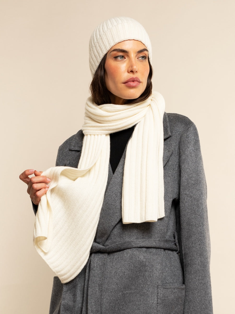 Napoli (cream) - Italian 100% cashmere ribbed scarf (unisex)
