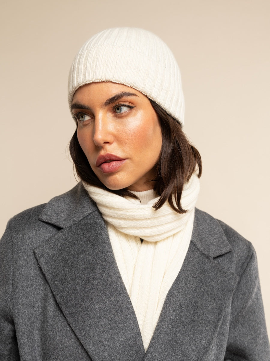 Napoli (cream) - Italian 100% cashmere ribbed scarf (unisex)