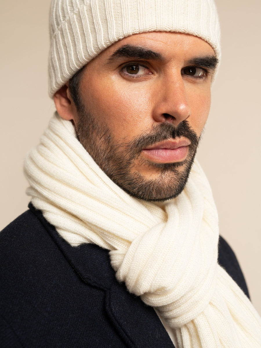Napoli (cream) - Italian 100% cashmere ribbed scarf (unisex)