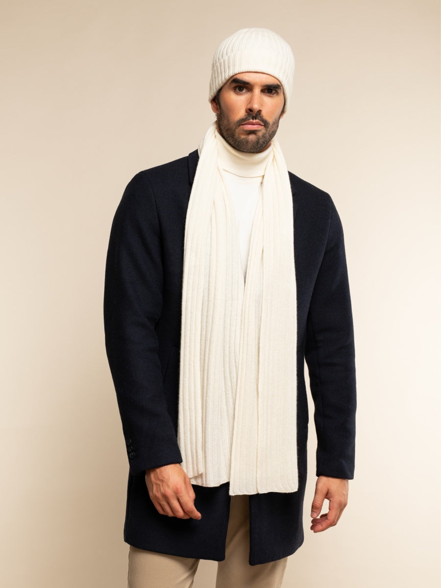 Napoli (cream) - Italian 100% cashmere ribbed scarf (unisex)