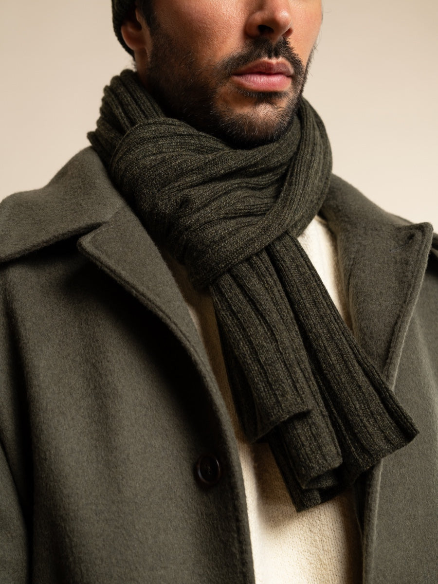 Napoli (dark green) - Italian 100% cashmere ribbed scarf (unisex)