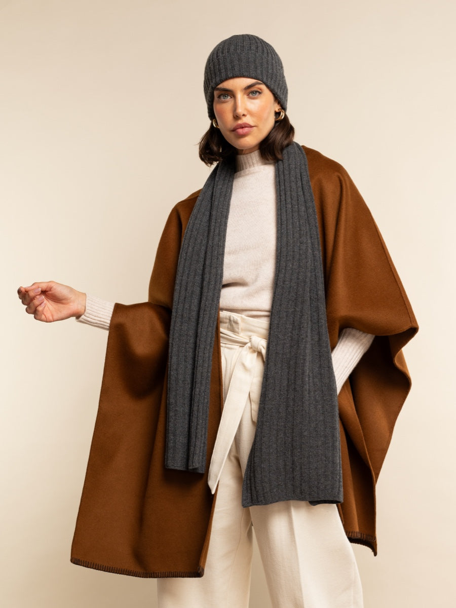 Napoli (dark grey) - Italian 100% cashmere ribbed scarf (unisex)