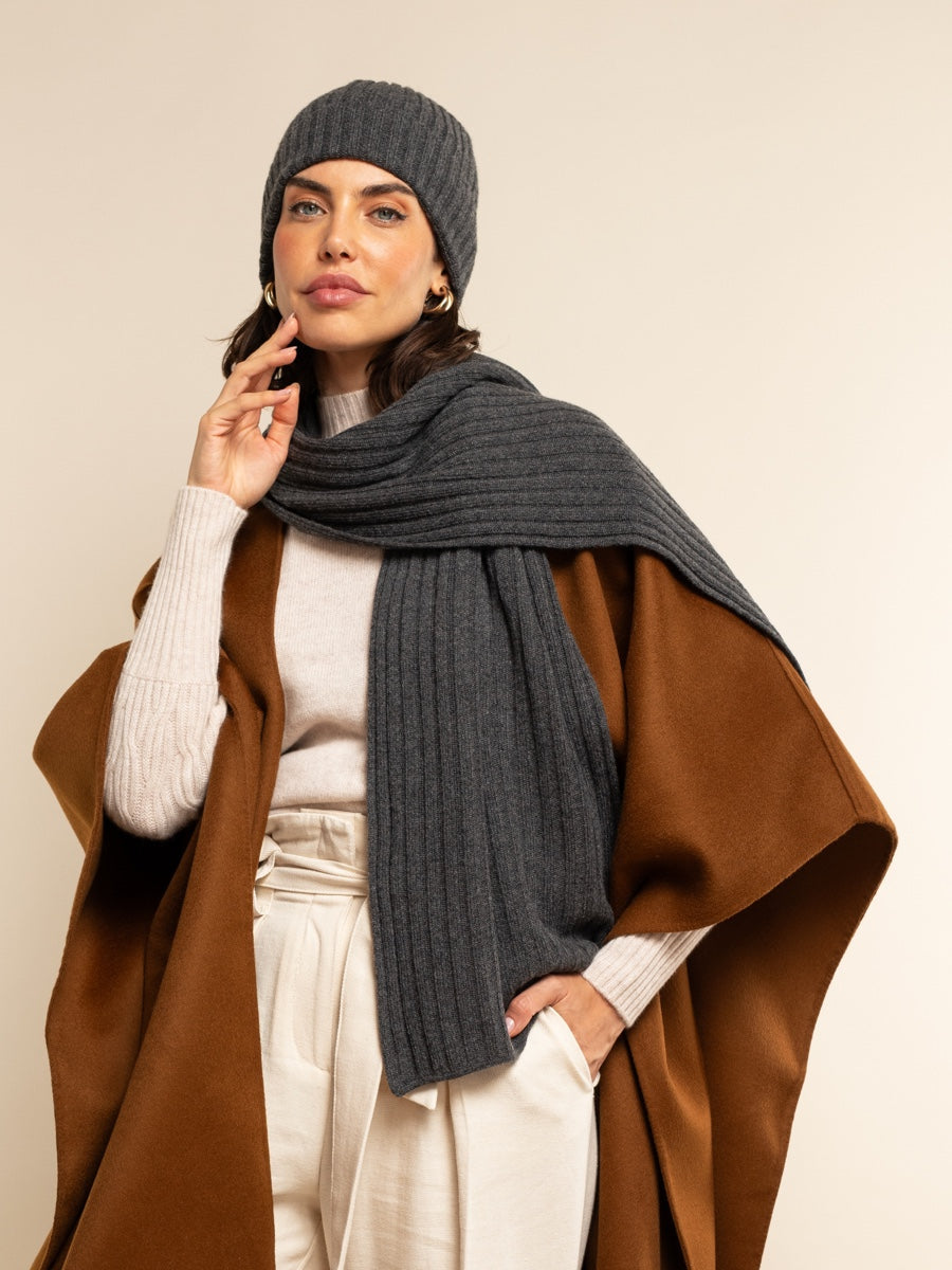 Napoli (dark grey) - Italian 100% cashmere ribbed scarf (unisex)