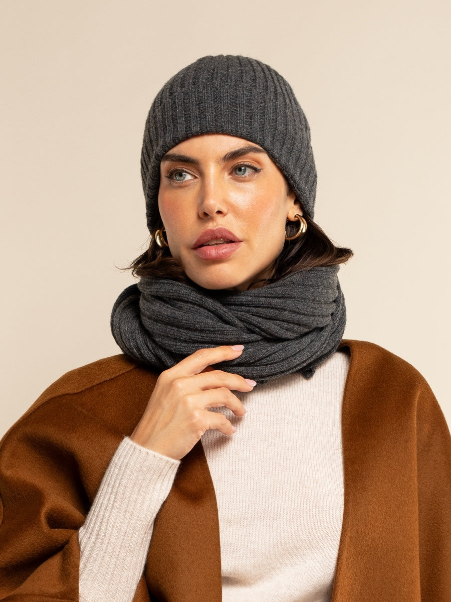 Napoli (dark grey) - Italian 100% cashmere ribbed scarf (unisex)