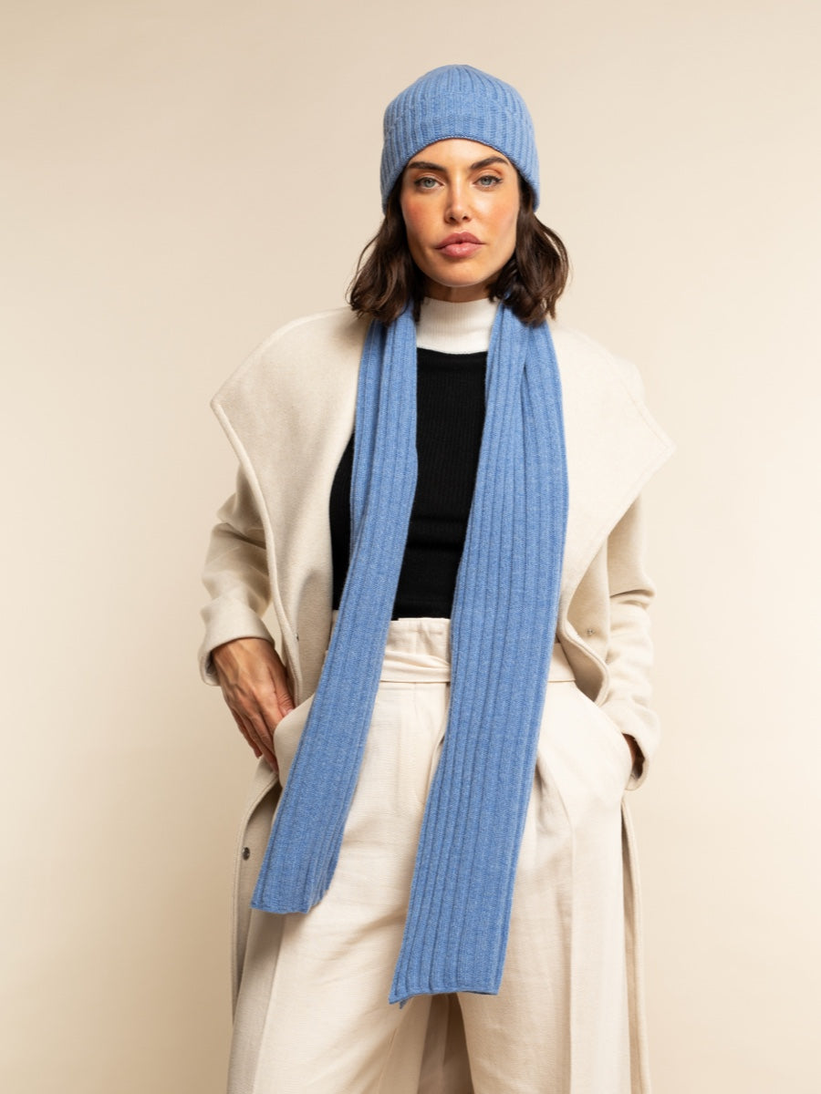 Napoli (light blue) - Italian 100% cashmere ribbed scarf (unisex)