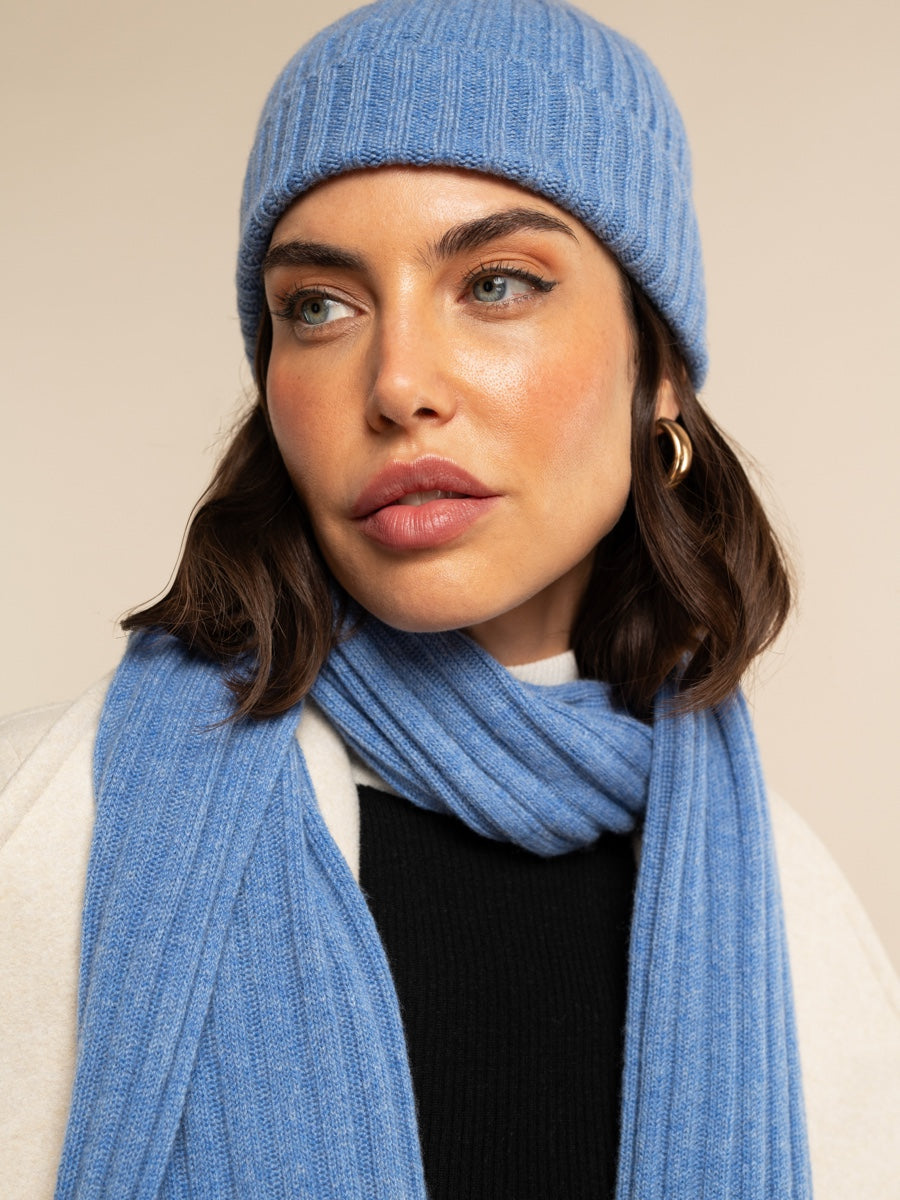 Napoli (light blue) - Italian 100% cashmere ribbed scarf (unisex)