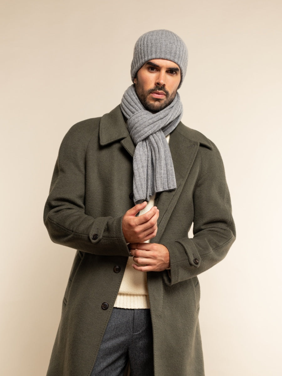 Napoli (light grey) - Italian 100% cashmere ribbed scarf (unisex)
