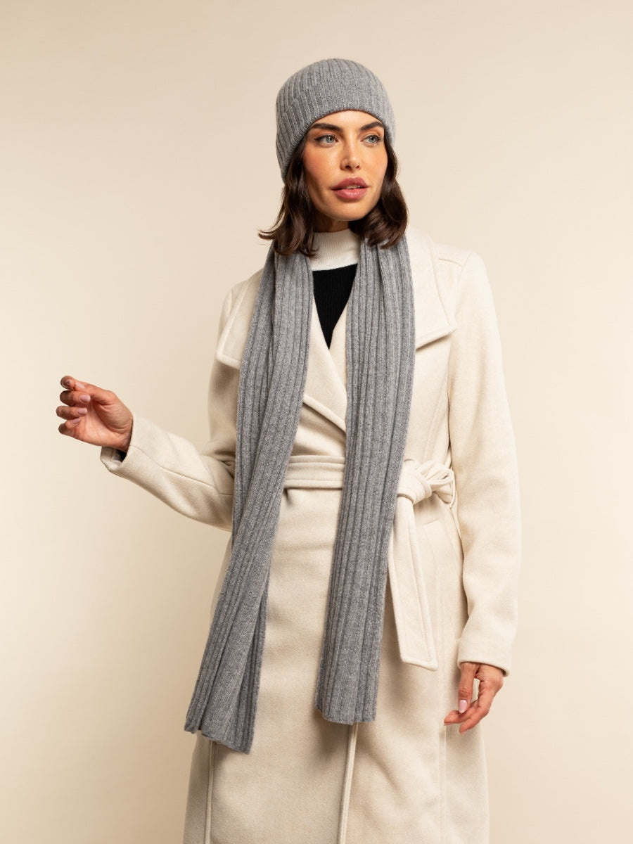 Napoli (light grey) - Italian 100% cashmere ribbed scarf (unisex)