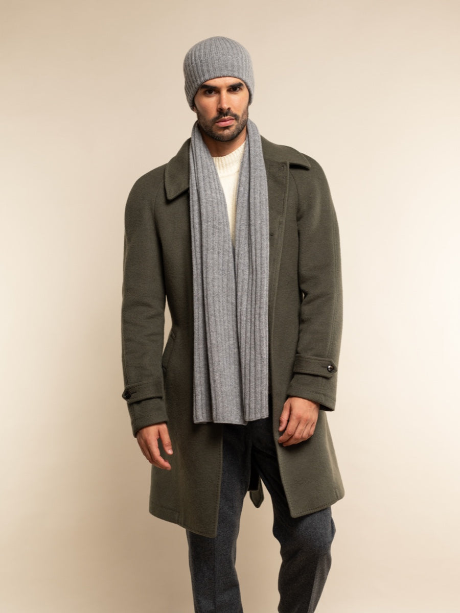 Napoli (light grey) - Italian 100% cashmere ribbed scarf (unisex)