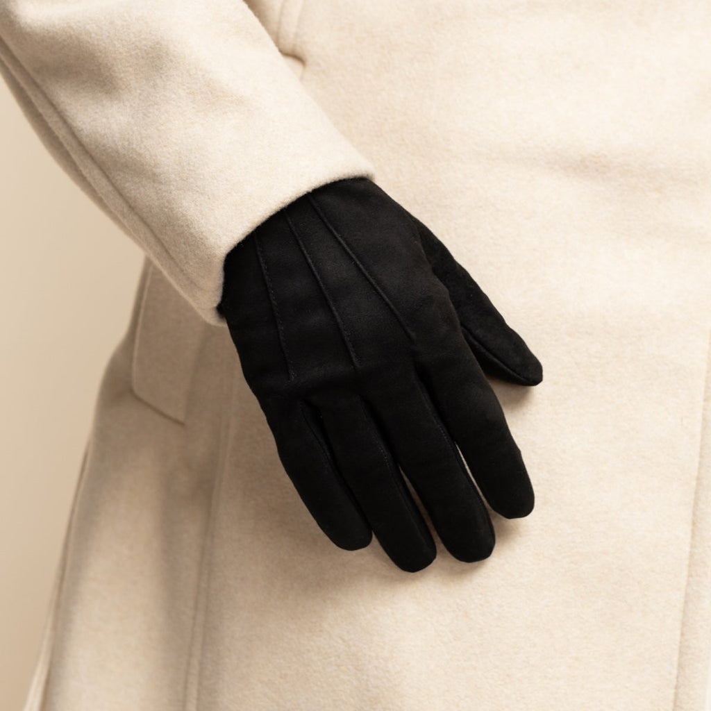 Silvia (black) - Italian suede leather gloves with luxurious cashmere lining