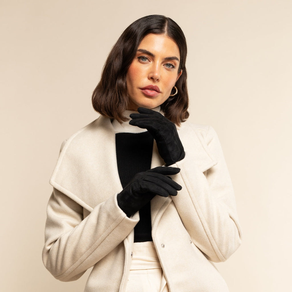Silvia (black) - Italian suede leather gloves with luxurious cashmere lining