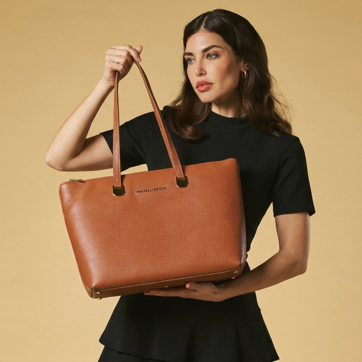 Simona (cognac) - Italian calf leather women's shoulder bag
