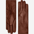 Skylar (brown) – Extra-long sheepskin leather gloves with wool/cashmere lining & touchscreen capability