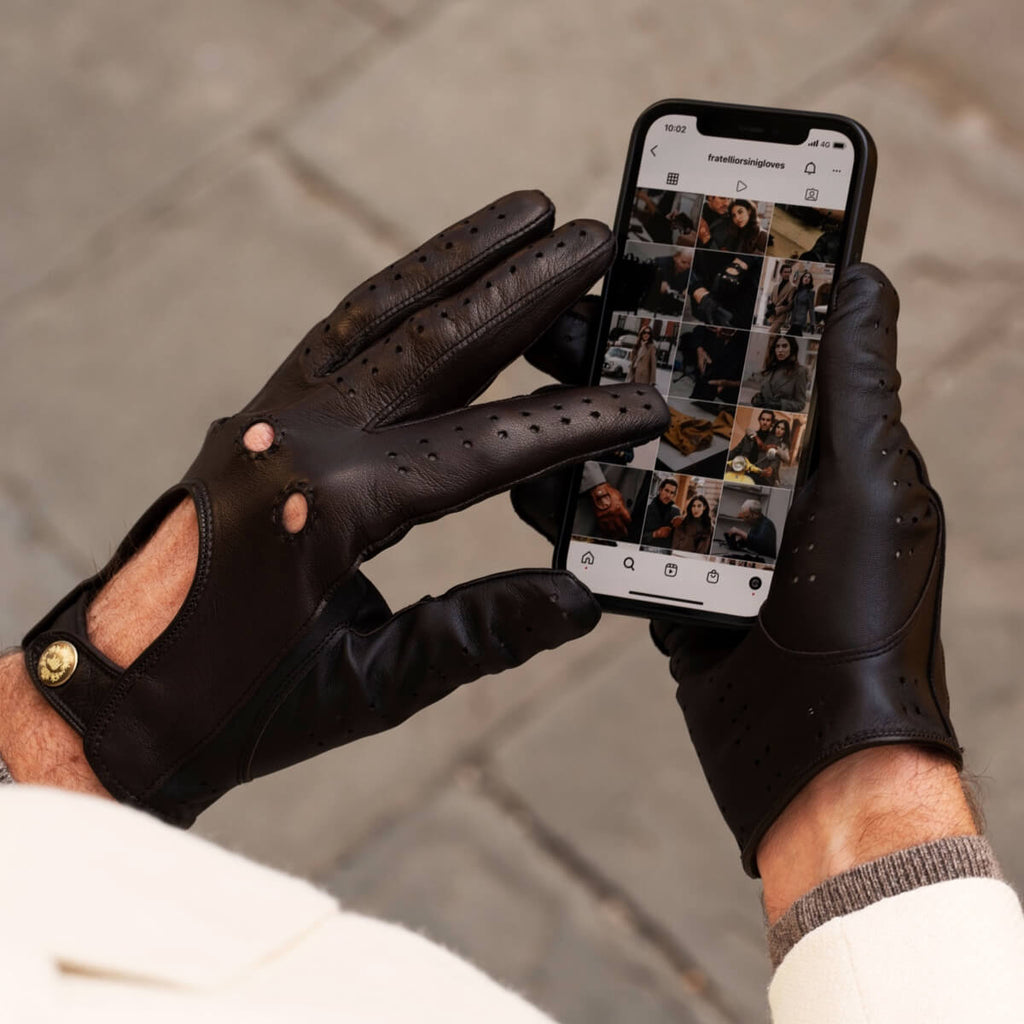 Umberto (camel brown) - Italian lambskin leather driving gloves & touchscreen feature
