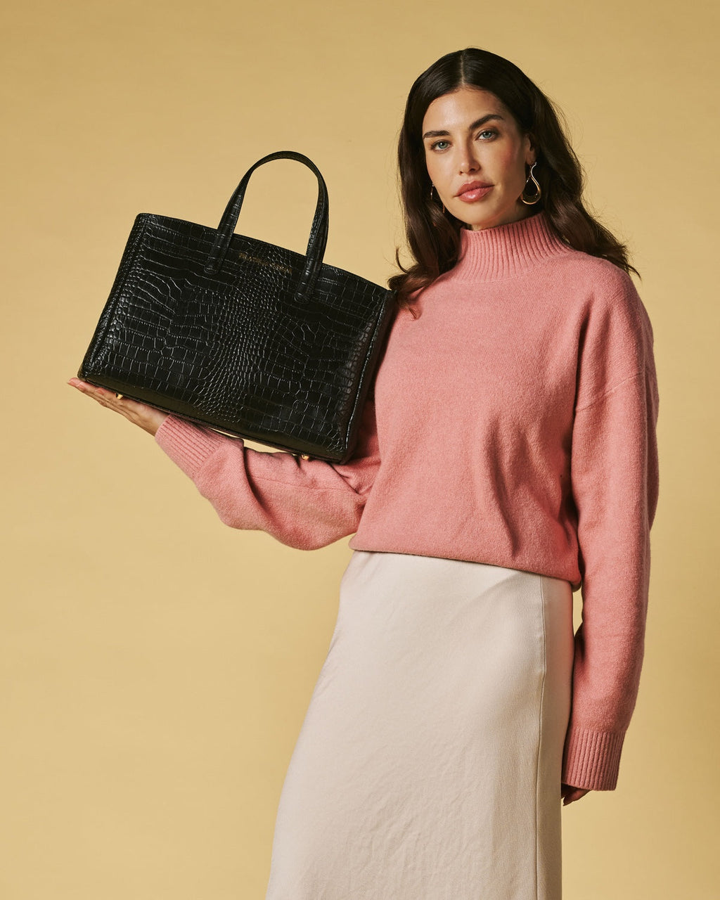 Valentina (black) - Italian calf leather women's handbag (with shoulder strap)