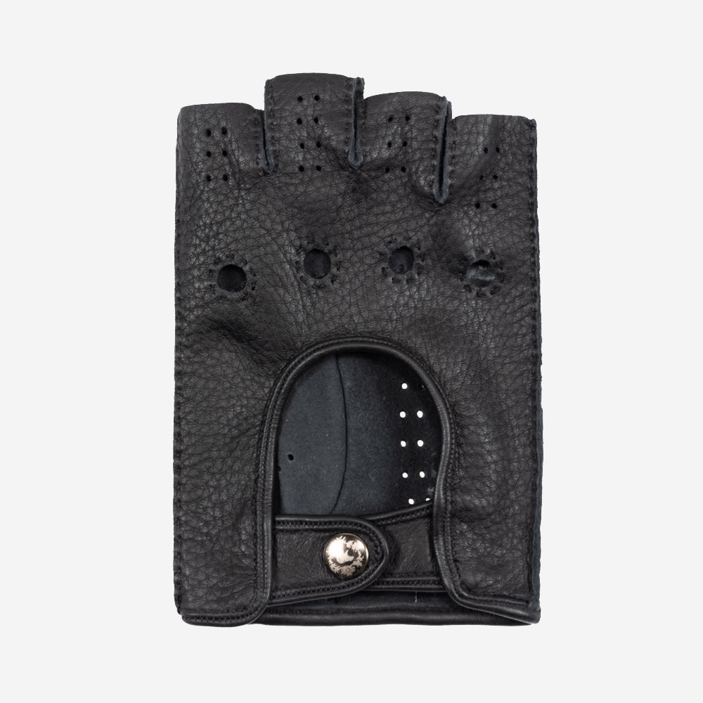 Vincenzo (black) - Fingerless Italian driving gloves made of American deerskin leather