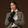 Violetta (black) - Italian tweed women's gloves with touchscreen capability and adjustable snap button