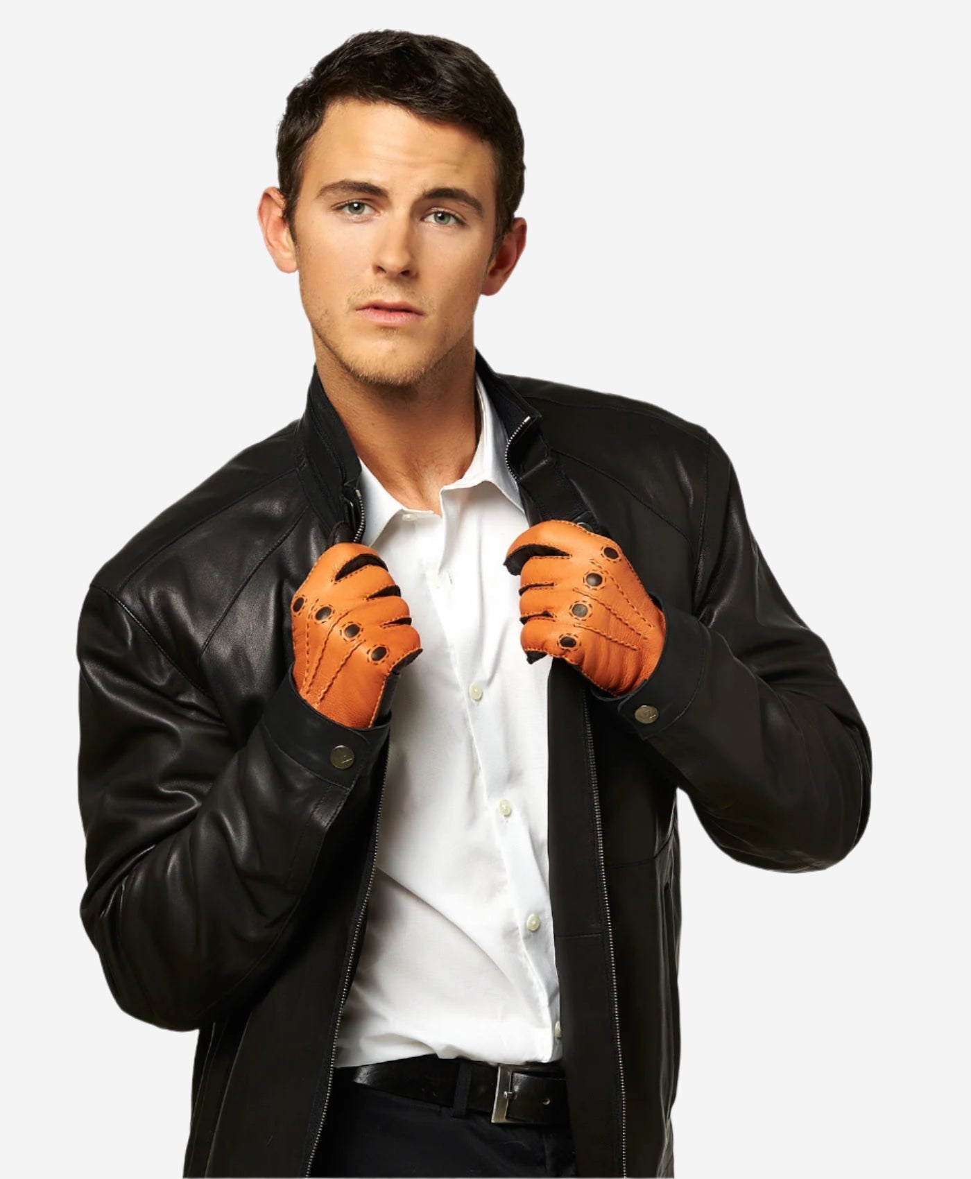 CA0322 (saddle) - Men's Italian cashmere lined deerskin dress driving gloves