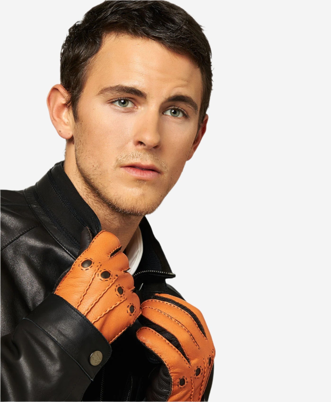 CA0322 (saddle) - Men's Italian cashmere lined deerskin dress driving gloves