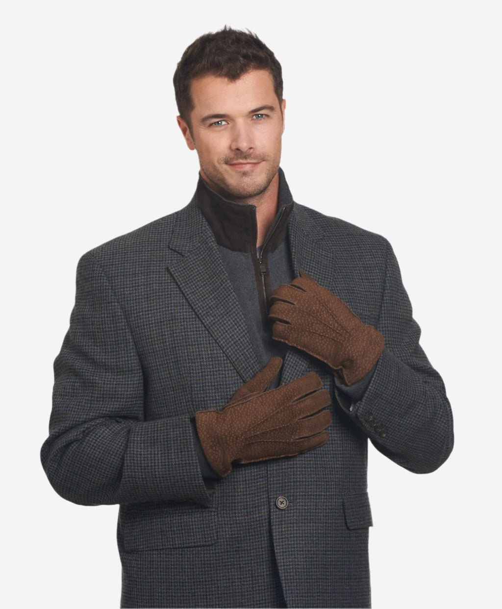 CA0395 (coffee) - Handsewn Italian cashmere lined men's carpincho dress gloves