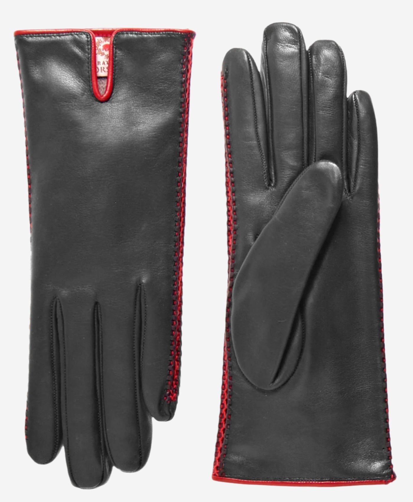 CA0422 (black/red) – Italian lambskin leather gloves for women with cashmere lining